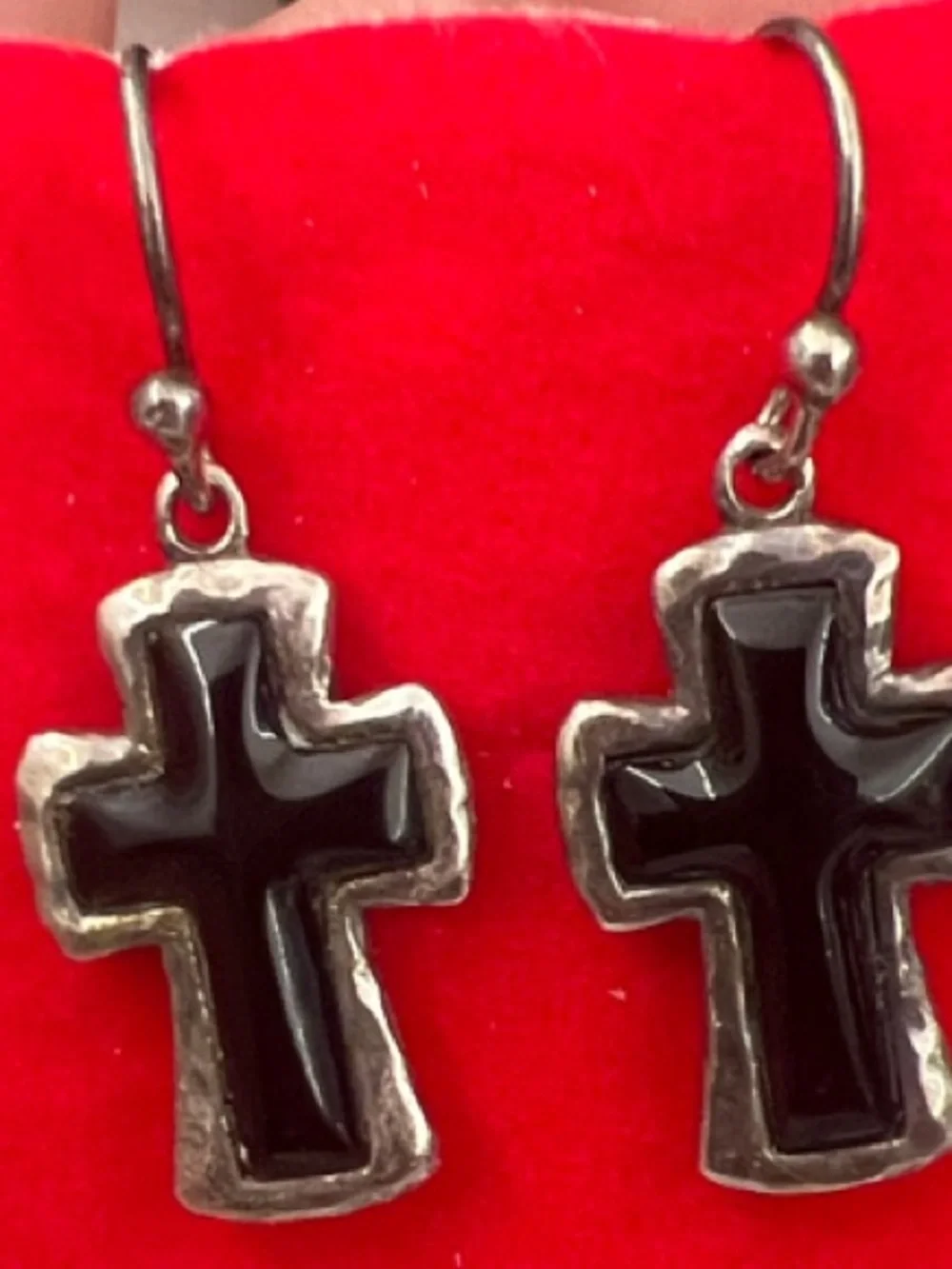 Sterling Silver 925 Black Cross Dangle Earrings - Picture 5 of 8